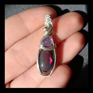 Opal With Tanzanite Bead Pendant